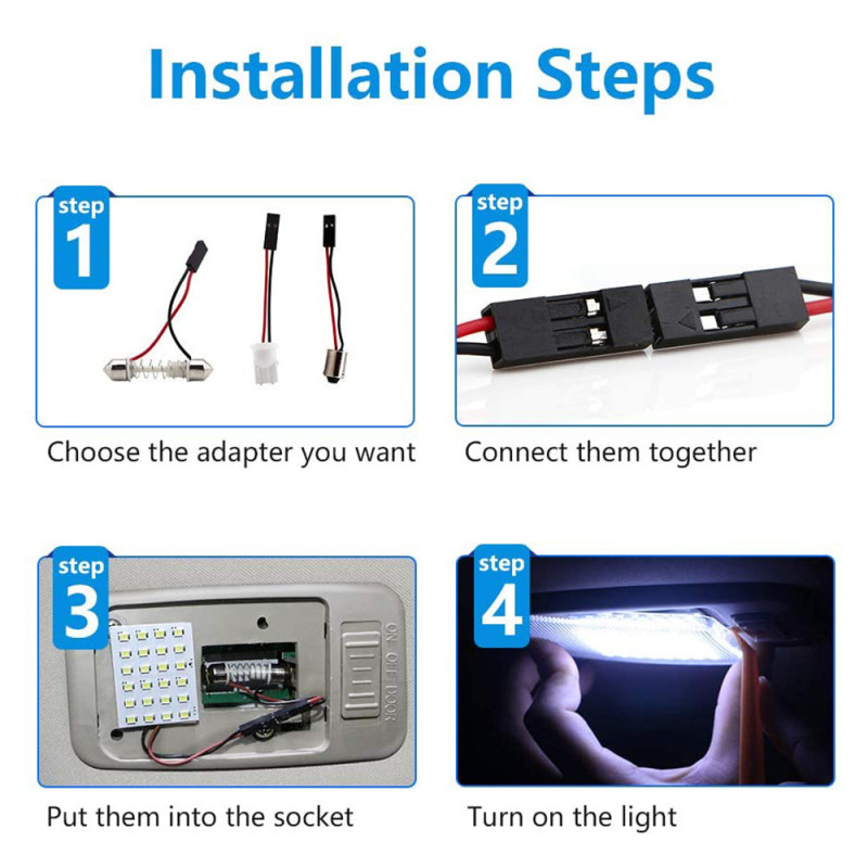 2x 1210 24SMD Led Panel Dome Light Bulbs Auto Car Interior Reading Trunk Light DC 12V with T10 / BA9S / Festoon Adapters