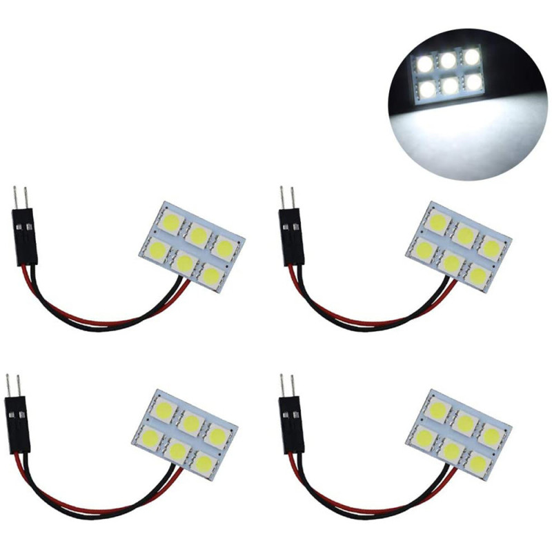 4x 5050 6SMD LED Panel Dome Lamp Reading Roof Ceiling Interior Wired Lamp with T10 / BA9S / Festoon Adapters