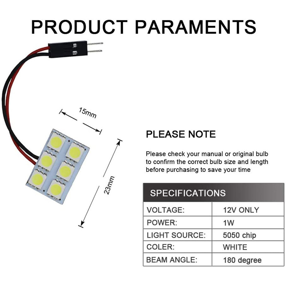 4x 5050 6SMD LED Panel Dome Lamp Reading Roof Ceiling Interior Wired Lamp with T10 / BA9S / Festoon Adapters