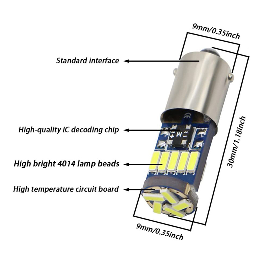 4x Canbus BA9s LED Bulb BA9S H6W T4W Parking Light Backup Reversing Side Light Bulb Error Free White Light Bulb