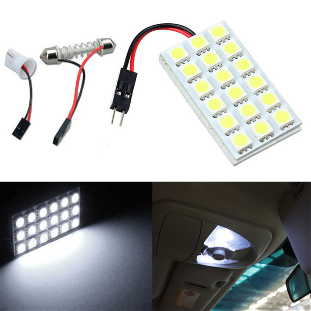 2x 5050 18SMD LED Panel Dome Light Lamp + T10 BA9S Festoon Adapter