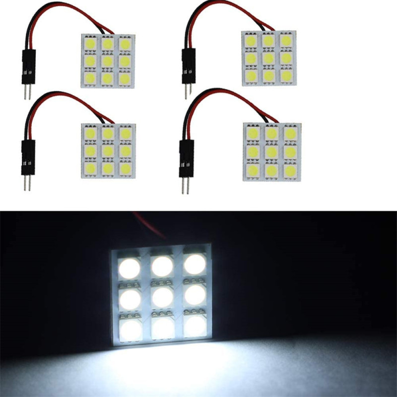 4x 5050 9SMD LED Panel Dome Light for Car Interior Reading Roof Ceiling Lamp with T10 / BA9S / Festoon Adapters