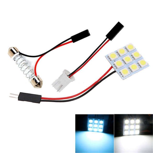 4x 5050 9SMD LED Panel Dome Light for Car Interior Reading Roof Ceiling Lamp with T10 / BA9S / Festoon Adapters