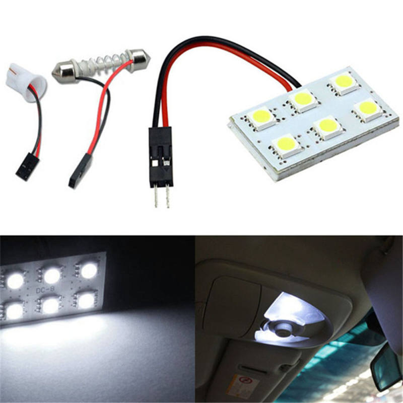 4x 5050 6SMD LED Panel Dome Lamp Reading Roof Ceiling Interior Wired Lamp with T10 / BA9S / Festoon Adapters