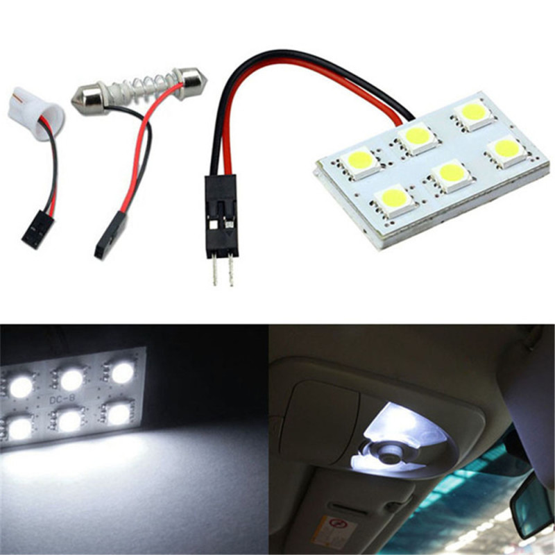4x 5050 6SMD LED Panel Dome Lamp Reading Roof Ceiling Interior Wired Lamp with T10 / BA9S / Festoon Adapters