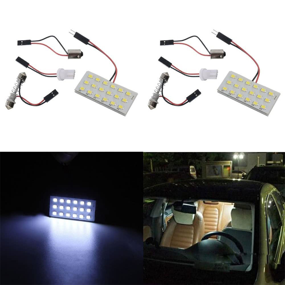 2x 1210 18SMD LED Panel Dome Light Car Interior Reading Lamp Bulb With T10 / BA9S / Festoon Adapters