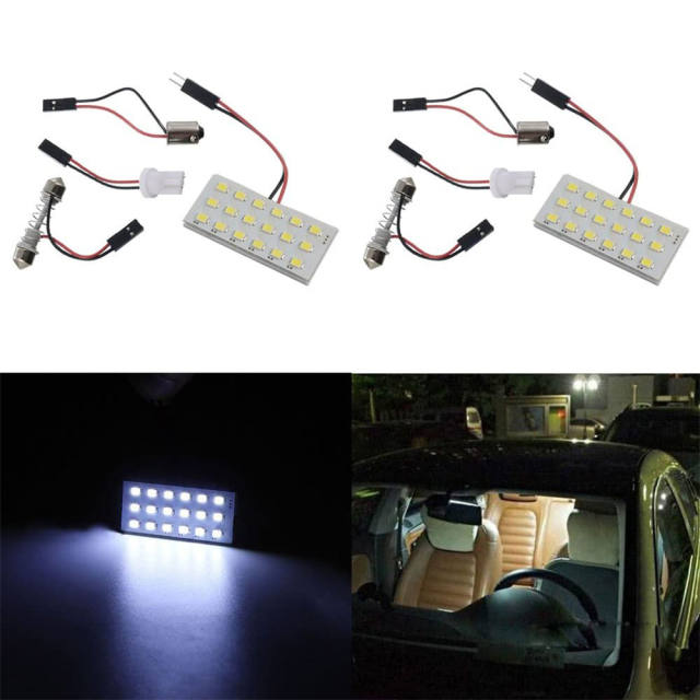 2x 1210 18SMD LED Panel Dome Light Car Interior Reading Lamp Bulb With T10 / BA9S / Festoon Adapters