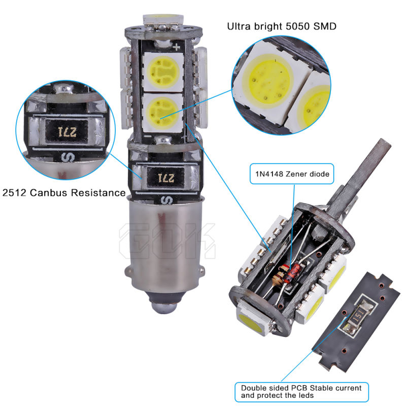 10x Led Canbus BA9S LED Light T4W H6W Bulb for Car Indicators Interior Lighting