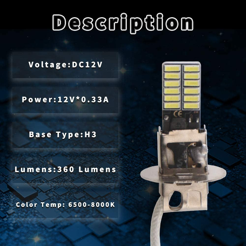 LED H3 H1 Bulbs for Universal Motorcycle Truck Car Warning Signal Lamp Fog light 360LM