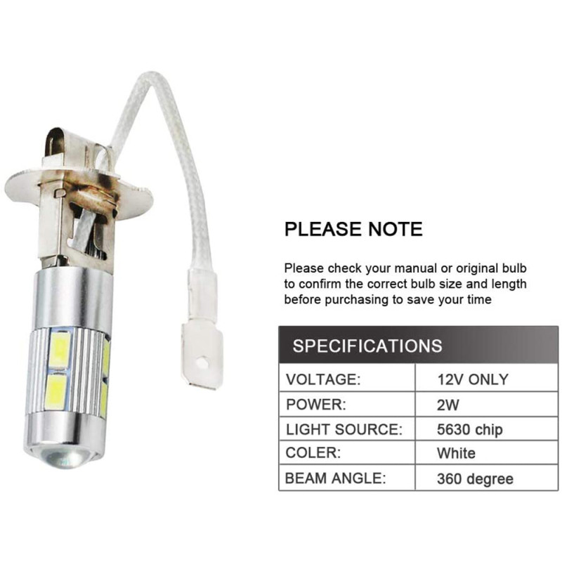 Car H3 H1 LED Fog Light 5630 10-SMD DRL Daytime Running Bulbs with Lens Lights Lamp