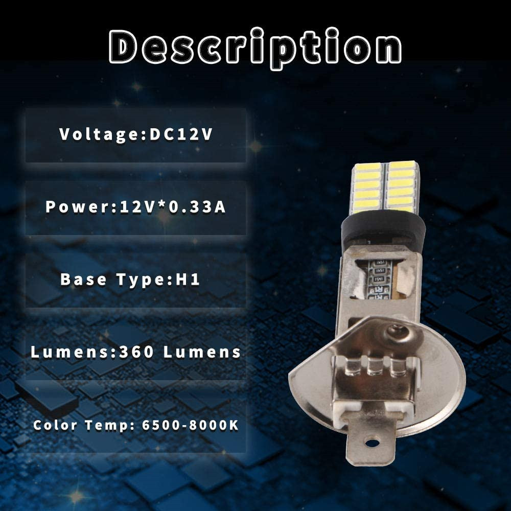 LED H3 H1 Bulbs for Universal Motorcycle Truck Car Warning Signal Lamp Fog light 360LM