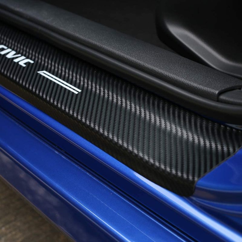 Honda Civic 10th Gen Carbon Fiber Style Threshold Bar Sticker Anti-Dirty Scuff Plate Car Door Sill Protector 2016-2020