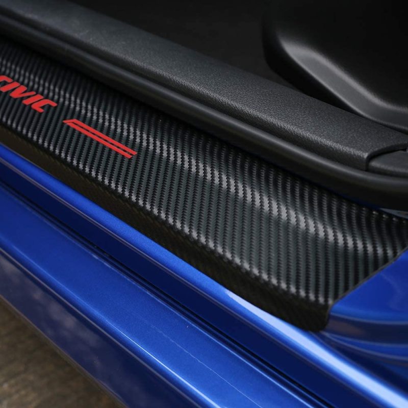 Honda Civic 10th Gen Carbon Fiber Style Threshold Bar Sticker Anti-Dirty Scuff Plate Car Door Sill Protector 2016-2020