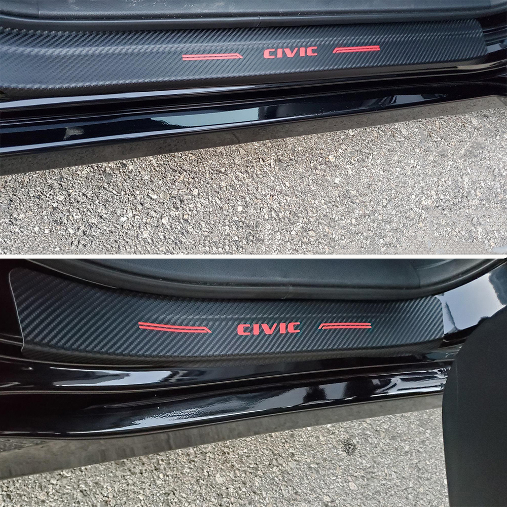 Honda Civic 10th Gen Carbon Fiber Style Threshold Bar Sticker Anti-Dirty Scuff Plate Car Door Sill Protector 2016-2020
