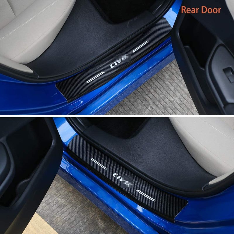 Honda Civic 10th Gen Carbon Fiber Style Threshold Bar Sticker Anti-Dirty Scuff Plate Car Door Sill Protector 2016-2020