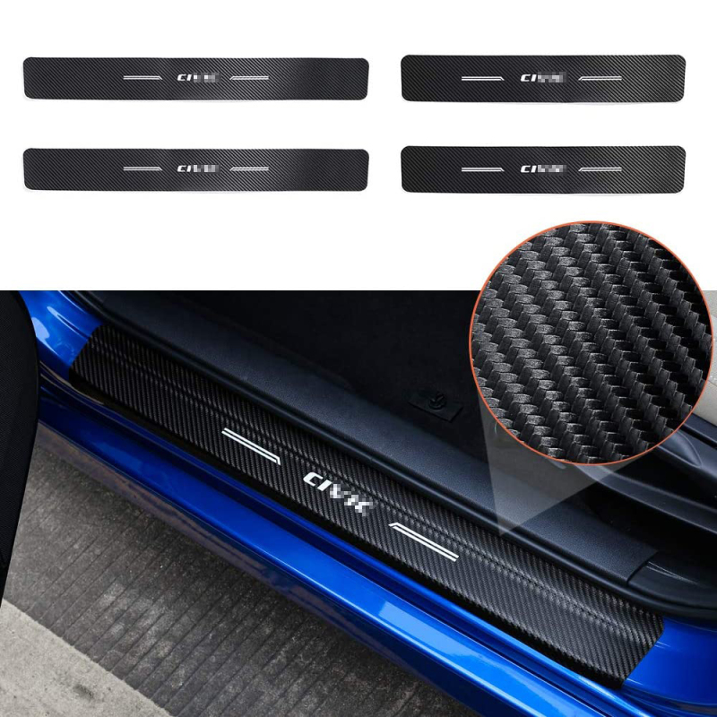 Honda Civic 10th Gen Carbon Fiber Style Threshold Bar Sticker Anti-Dirty Scuff Plate Car Door Sill Protector 2016-2020