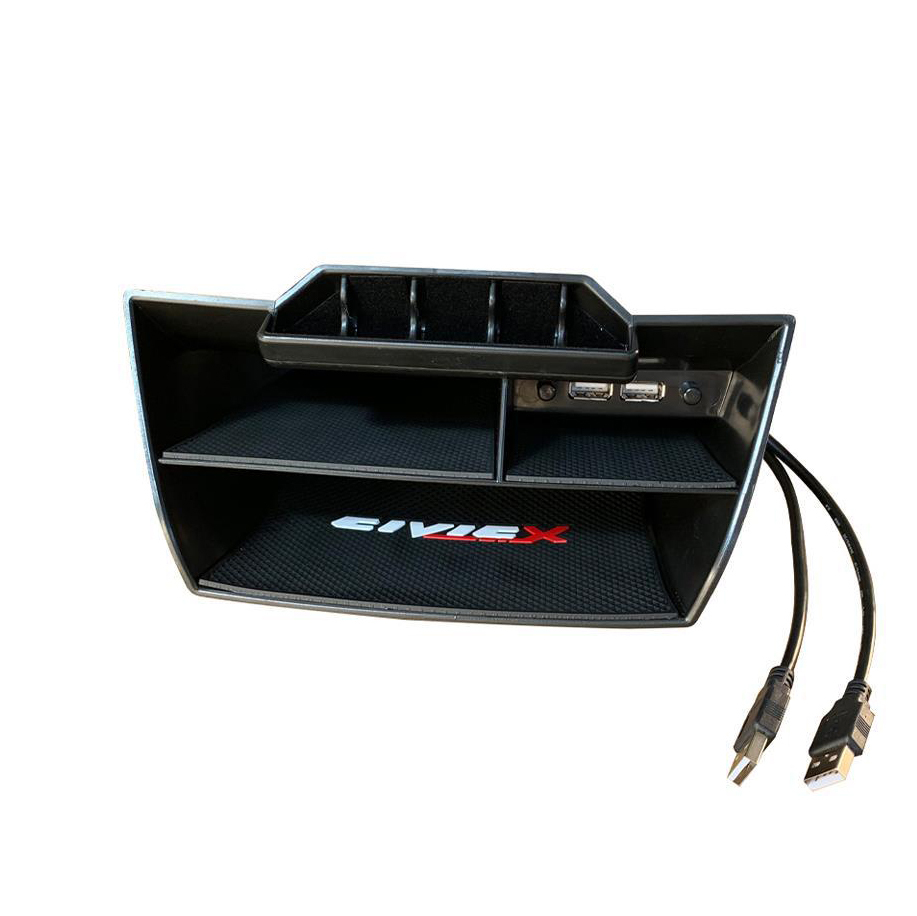 10th Gen Civic Central Console Storage Box Coins Trays Cards Organizer with USB Extension Cable for Honda Civic Sedan 2016 2017 2018 2019 2020