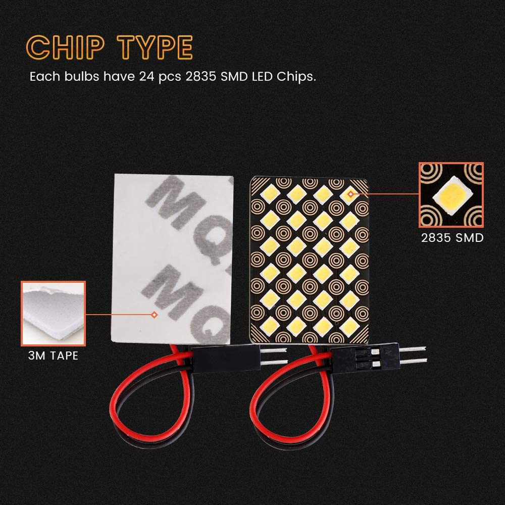 2x 2835 12/24/48SMD Led Panel Dome Light Lamp with T10 /BA9S/ Festoon Adapters