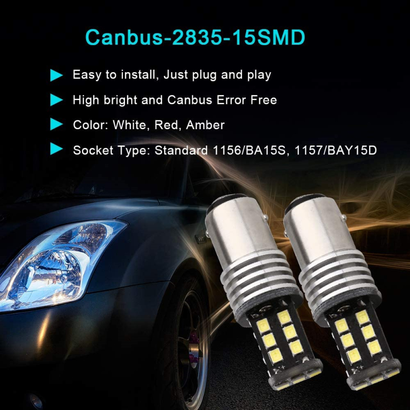 2x Canbus Error Free BA15S 1156 1141 7506 BAY15D 1157 2057 2357 7528 Reverse Backup Tail Brake Lights Turn Signal Parking Led Blubs 12V 24V