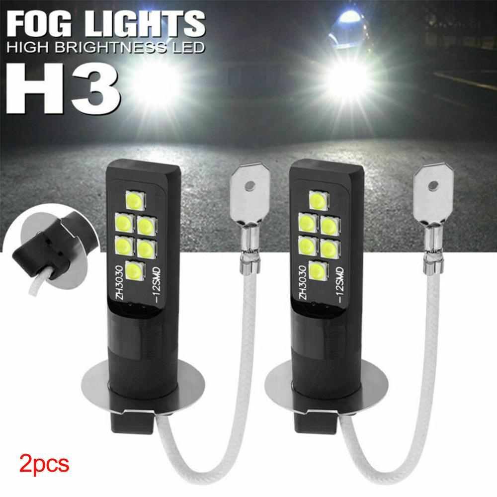 2x H3 Led Bulbs Day Time Running Lights 6000K White 3030 12SMD 1200Lm Car Lamp Fog Light