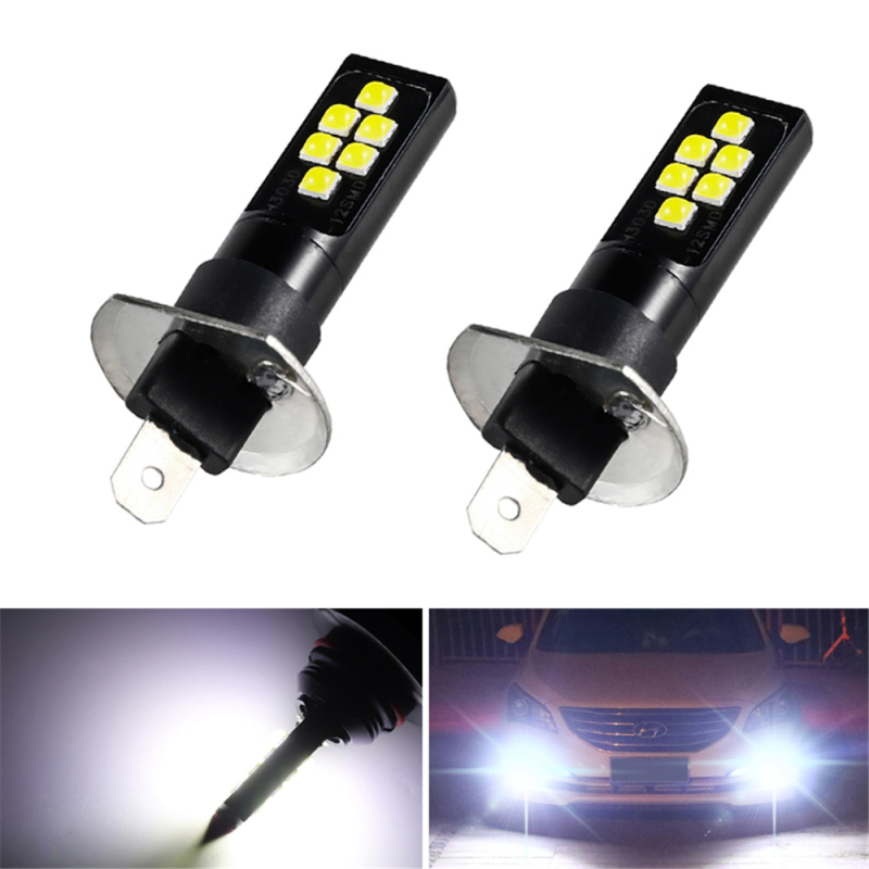 2x H1 Led Bulbs Day Time Running Lights 6000K White 3030 12SMD 1200Lm Car Lamp Fog Light