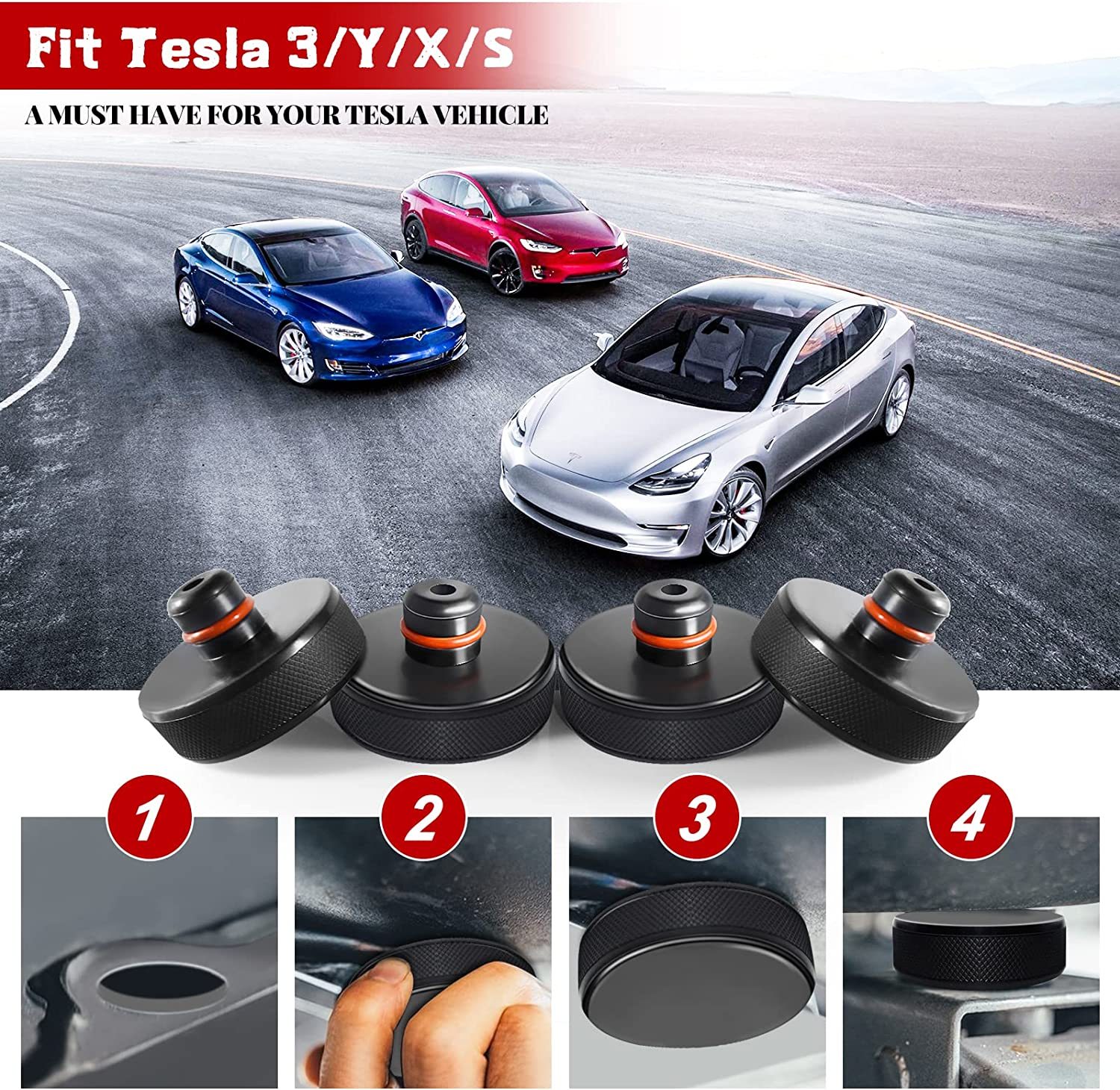 Lifting Jack Pad for Tesla Model 3/S/X/Y, 4 Pucks with a Storage Case