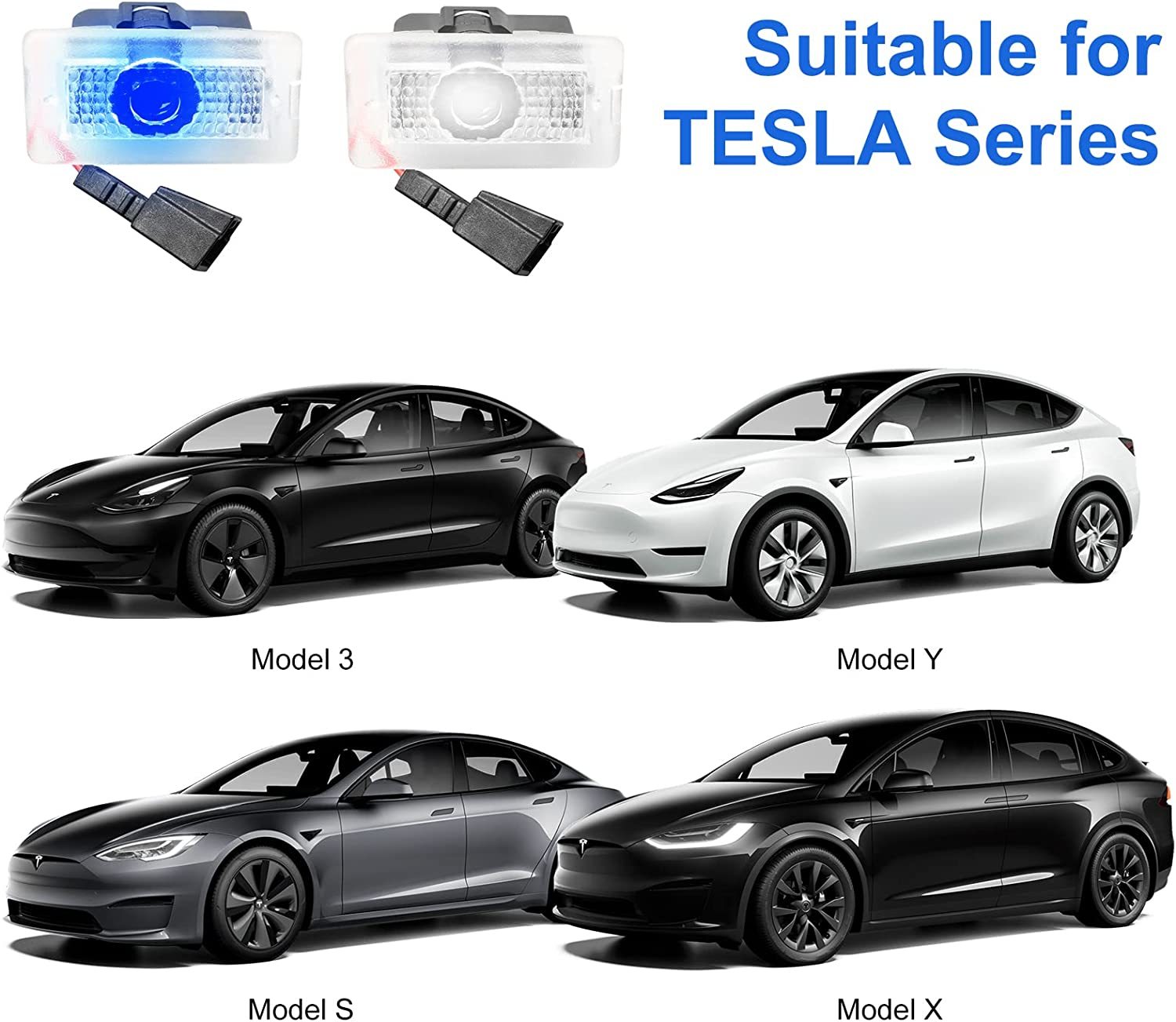 2016-2022 Tesla Model Y Model 3 Model S, 2016-2021 Model X Integration Ultra-Brights Step Led Puddle Door Lights Never Fade with Extension Cord, Pack
