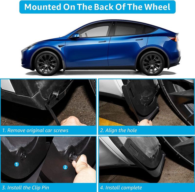 Tesla Model Y Mud Flaps Splash Guards No Drilling Required (Set of Four) 2022 Upgraded