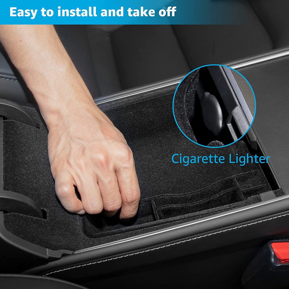 2022 Upgraded Model 3 Model Y Flocked Center Console Organizer Tray Hidden Cubby Drawer Armrest Storage Box for 2022 2021 Tesla