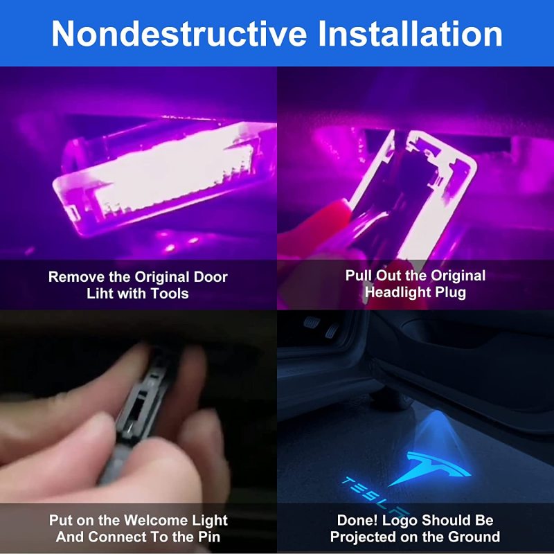 2016-2022 Tesla Model Y Model 3 Model S, 2016-2021 Model X Integration Ultra-Brights Step Led Puddle Door Lights Never Fade with Extension Cord, Pack