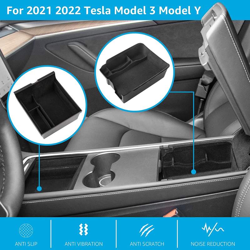 2022 Upgraded 3PCS Model 3 Model Y Flocked Center Console Organizer Tray Hidden Armrest Storage Box for 2022 2021 Tesla