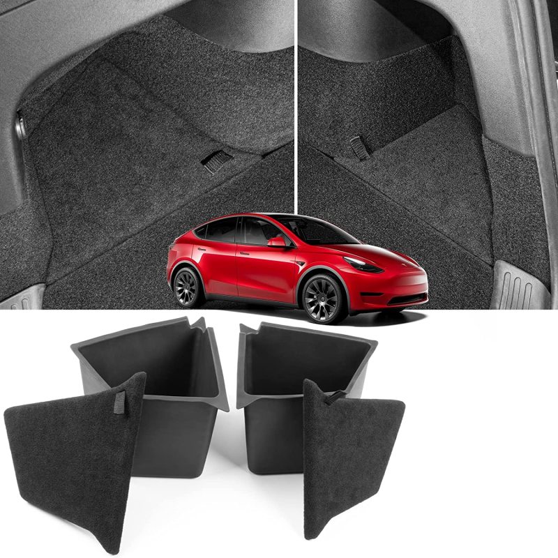 5 Seater Tesla Model Y Rear Trunk Organizer Side Storage Box with Lid Reinforced Handle for Model Y Interior Accessories Black 2022 2021 2020