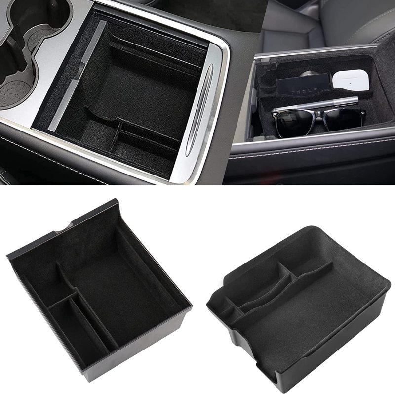 2022 Upgraded 3PCS Model 3 Model Y Flocked Center Console Organizer Tray Hidden Armrest Storage Box for 2022 2021 Tesla