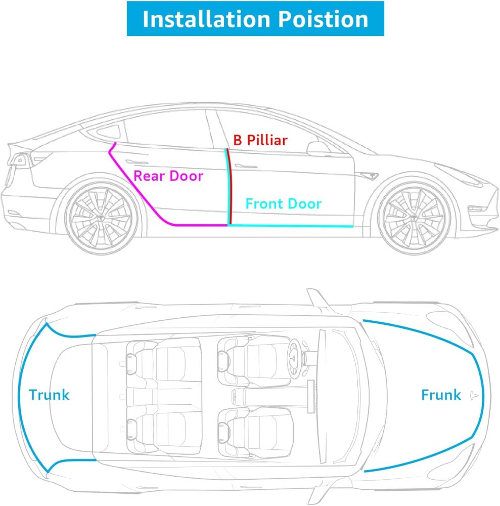 Model 3 Car Door Seal Kit Soundproof Rubber Weather Strip Draft Wind Noise Reduction Kit Model 3 Accessories 2016-2022