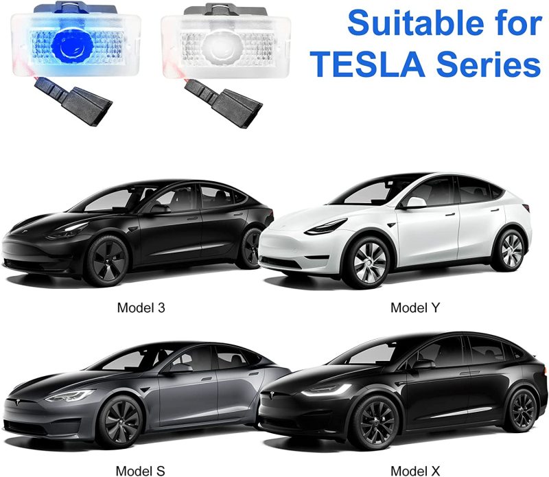 2016-2022 Tesla Model Y Model 3 Model S, 2016-2021 Model X Integration Ultra-Brights Step Led Puddle Door Lights Never Fade with Extension Cord, Pack