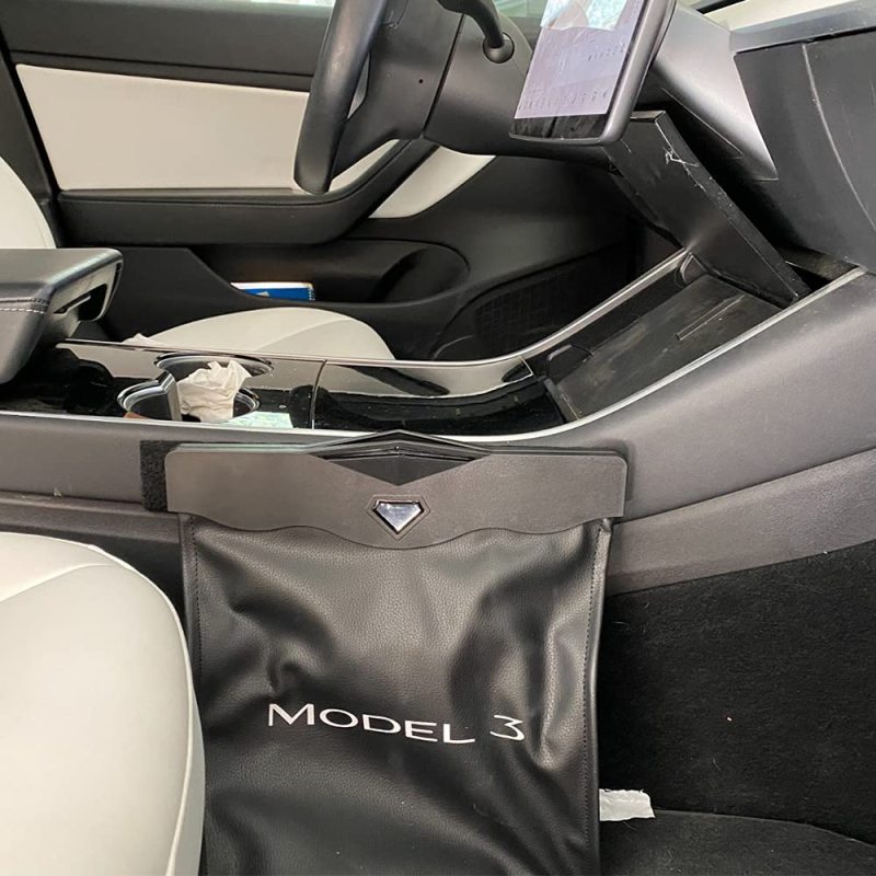 Tesla Model 3 Trash Can Garbage Bag Hanging Magnetic Buckle Waterproof with LED Light 2016-2022