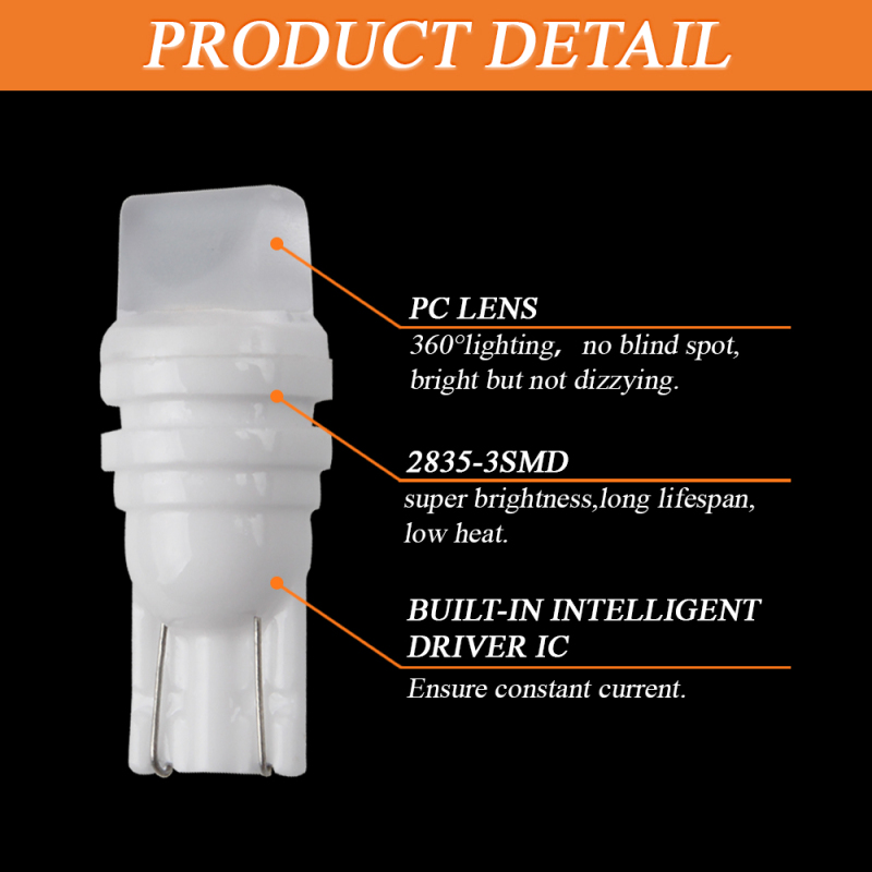 SENZEAL T10 194 LED Bulb 2835-3SMD Chips W5W 2825 Interior Ceramics Lights Bulbs DC12V 100 LM Bright for Dome License Plate Map Door Dash Trunk Lights (Pack of 20)