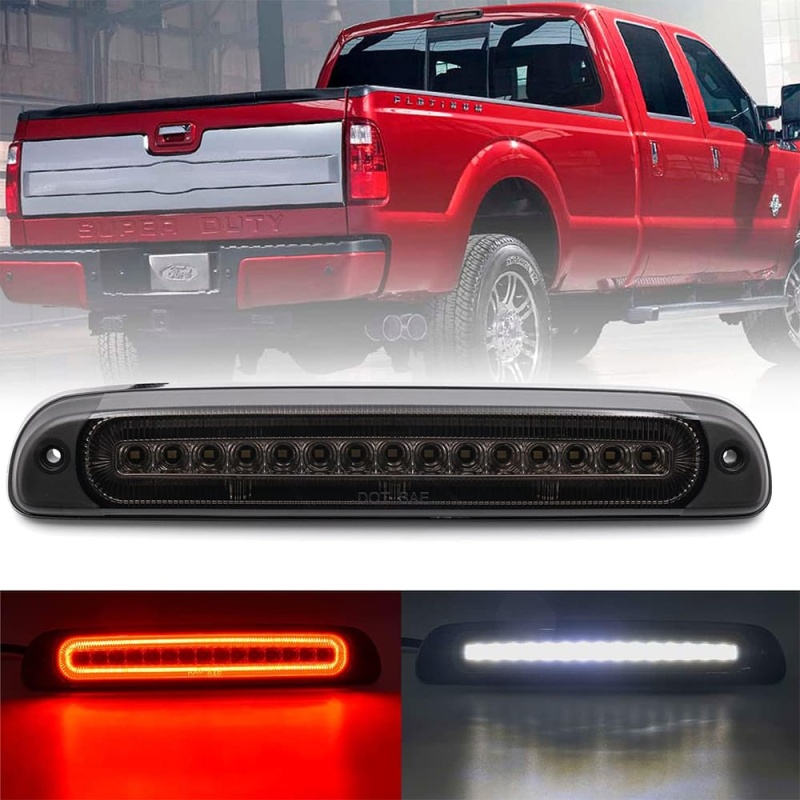 Led Third Brake Light Replacement for 1999-2016 Ford F250 F350 Super Duty 95-03 Ranger Red LED Strobe Rear 3rd Brake Center High Mount Stop Lamp + White Cargo Light Kit Euro Smoked Lens