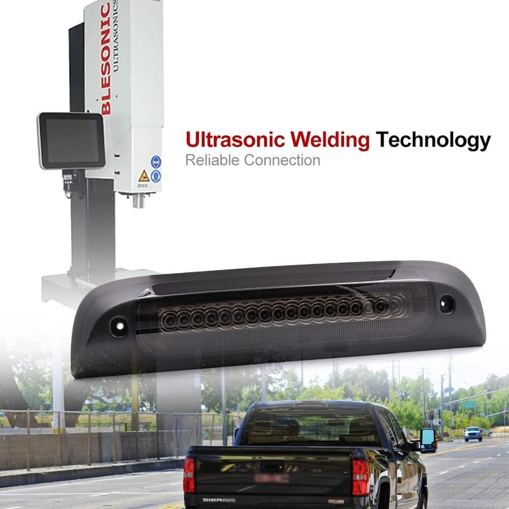 Led Third Brake Light Replacement for 2014-2018 Chevy Silverado GMC Sierra 1500 2500HD 3500HD Red Strobe Rear 3rd Brake Center High Mount Stop Lamp + White Cargo Light Kit Euro Smoked Lens