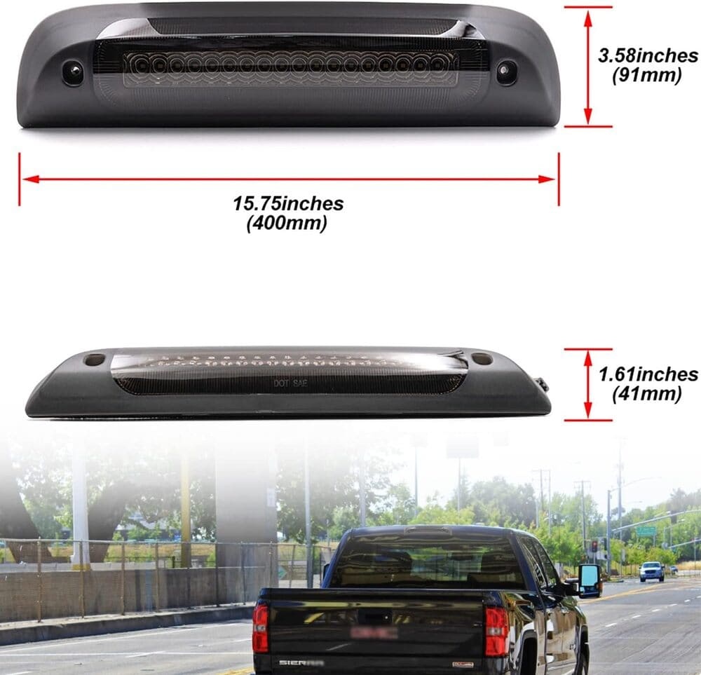 Led Third Brake Light Replacement for 2014-2018 Chevy Silverado GMC Sierra 1500 2500HD 3500HD Red Strobe Rear 3rd Brake Center High Mount Stop Lamp + White Cargo Light Kit Euro Smoked Lens