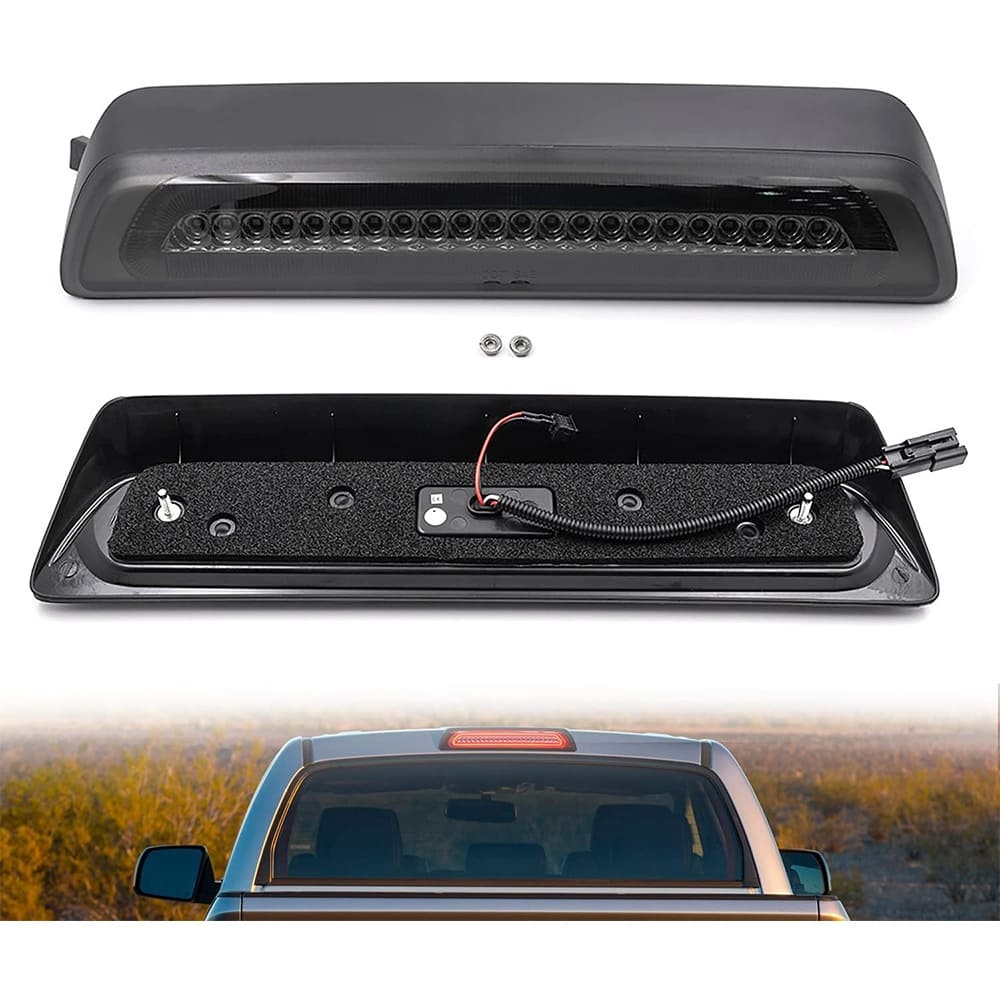 Led Third Brake Light Replacement for 2007-2021 Toyota Tundra XK50 Pickup Trucks Red LED Strobe Rear 3rd Brake Center High Mount Stop Lamp + White Cargo Light Kit Euro Smoked Lens