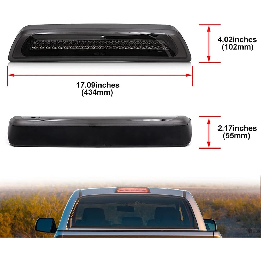 Led Third Brake Light Replacement for 2007-2021 Toyota Tundra XK50 Pickup Trucks Red LED Strobe Rear 3rd Brake Center High Mount Stop Lamp + White Cargo Light Kit Euro Smoked Lens