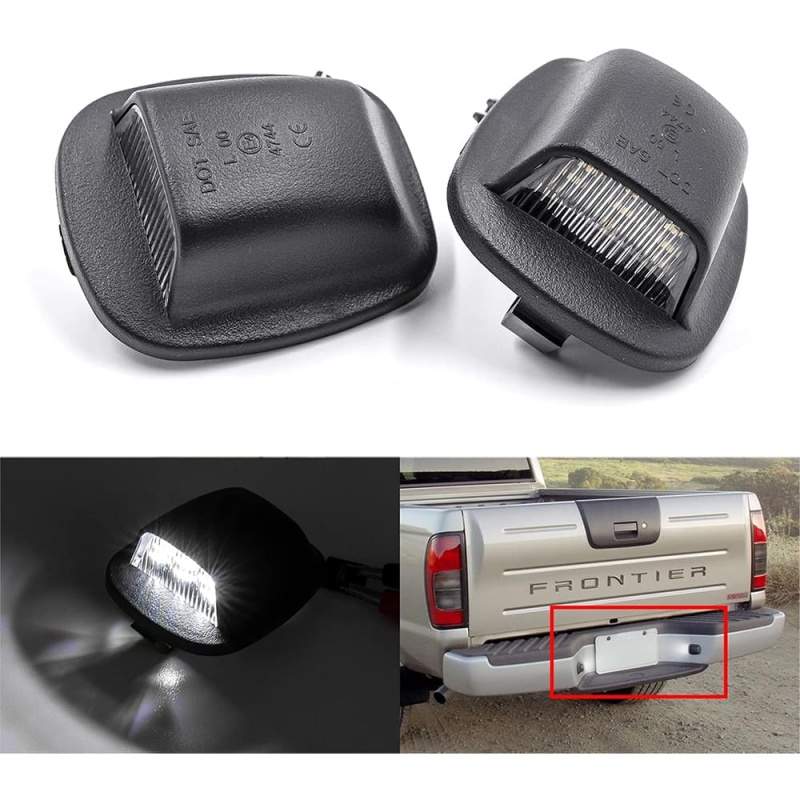 LED License Plate Lights Compatible With 1999-2004 Nissan Xterra, 1998-2004 Nissan Frontier OEM Led Number Lamps Replacement 12-SMD White Rear Tag Light Assembly Kit Error Free