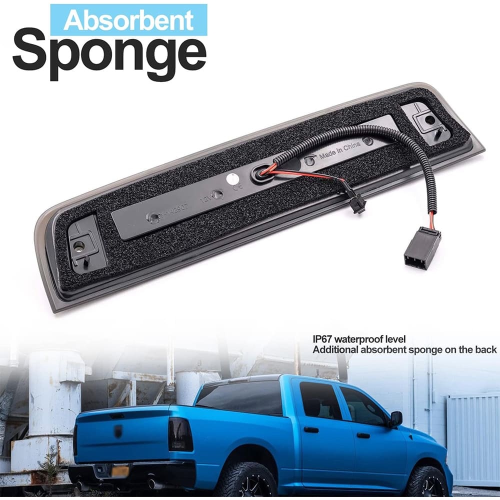 Led Third Brake Light for 2009-2018 Dodge Ram 1500 2500 3500 Pickup Red LED Strobe High Mount Stop Light White Cargo Light Smoke/Clear Lens Replace OEM 55372082AF