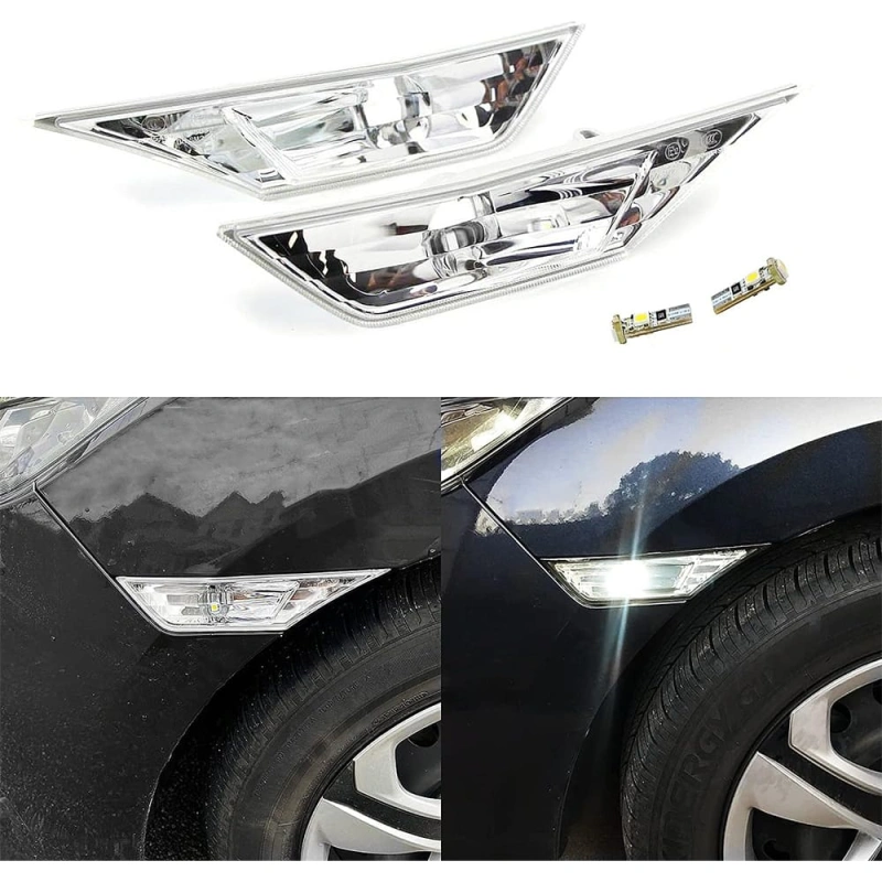 Front LED Side Marker Lights for Honda Civic 10th Gen 2016-2021 Coupe Hatchback with T10 Light Bulbs OEM#H02551127N Smoke/Clear Lens