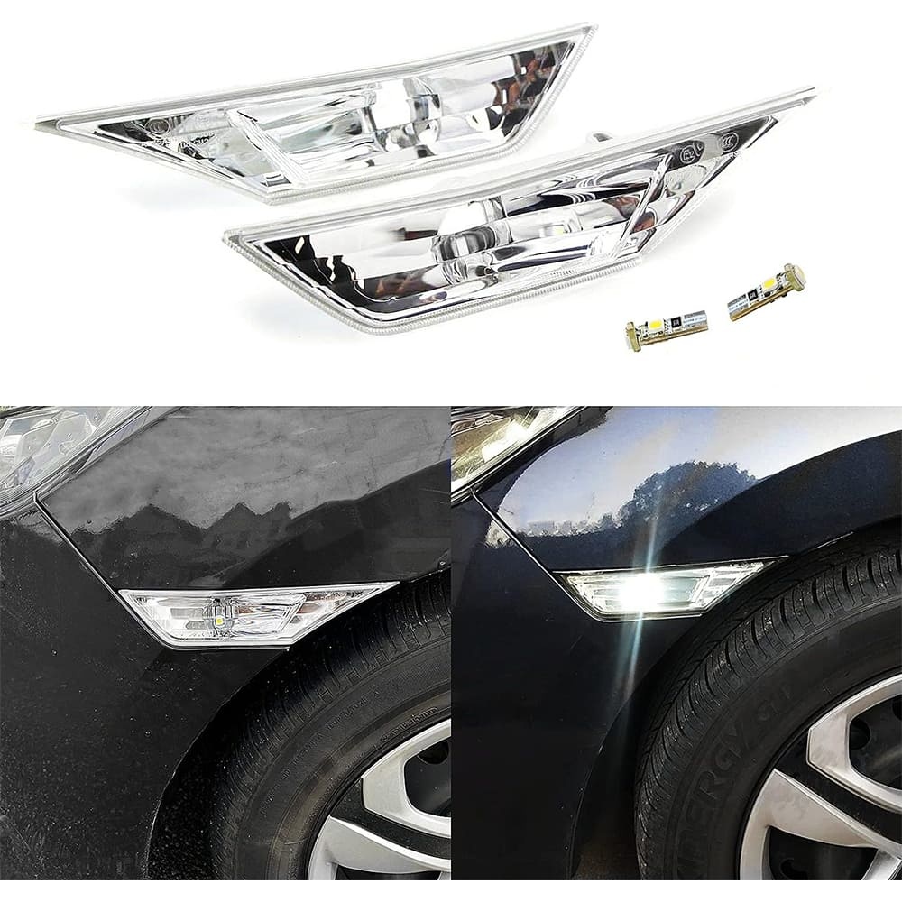Front LED Side Marker Lights for Honda Civic 10th Gen 2016-2021 Coupe Hatchback with T10 Light Bulbs OEM#H02551127N Smoke/Clear Lens