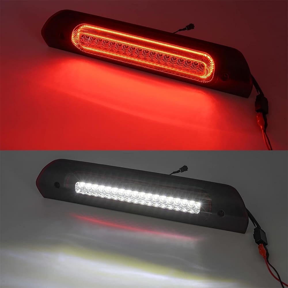 Led Third Brake Lights Replacement for 2002-2009 Dodge RAM 1500 2500 3500 Red LED Strobe 3rd Brake Light White Reverse Cargo Lights Kit Smoke/Clear Lens