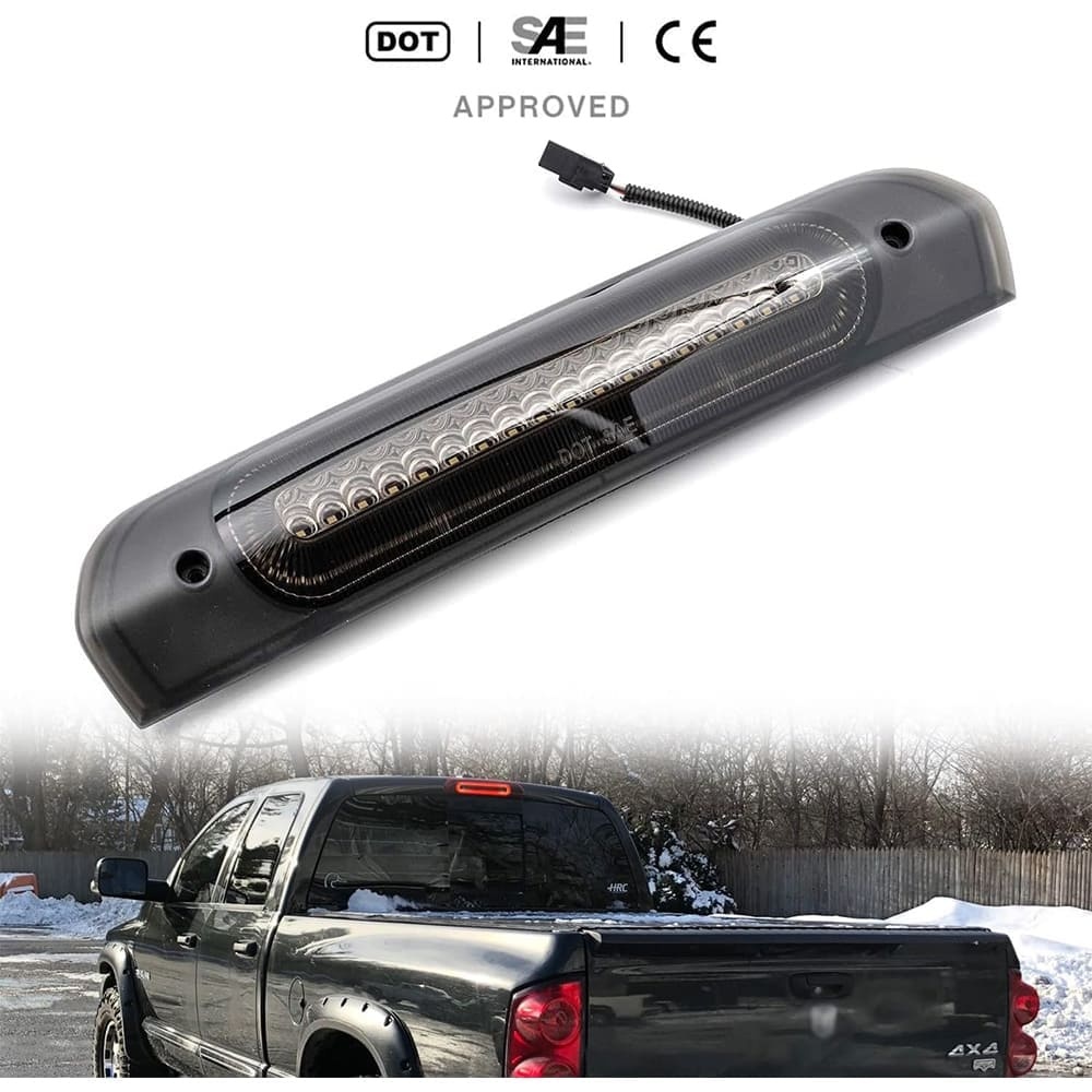 Led Third Brake Lights Replacement for 2002-2009 Dodge RAM 1500 2500 3500 Red LED Strobe 3rd Brake Light White Reverse Cargo Lights Kit Smoke/Clear Lens