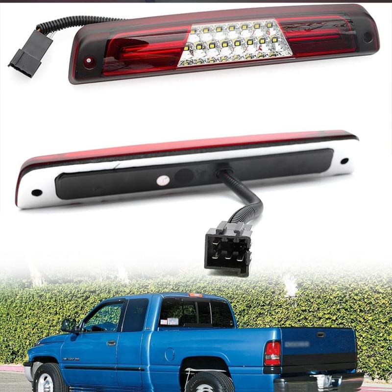 Led Third Brake Lights Replacement for 1994-2001 Dodge Ram 1500 2500 3500 Pickup Red LED 3rd Brake Center High Mount Stop Lamp White Cab Cargo Light Smoke/Clear Lens