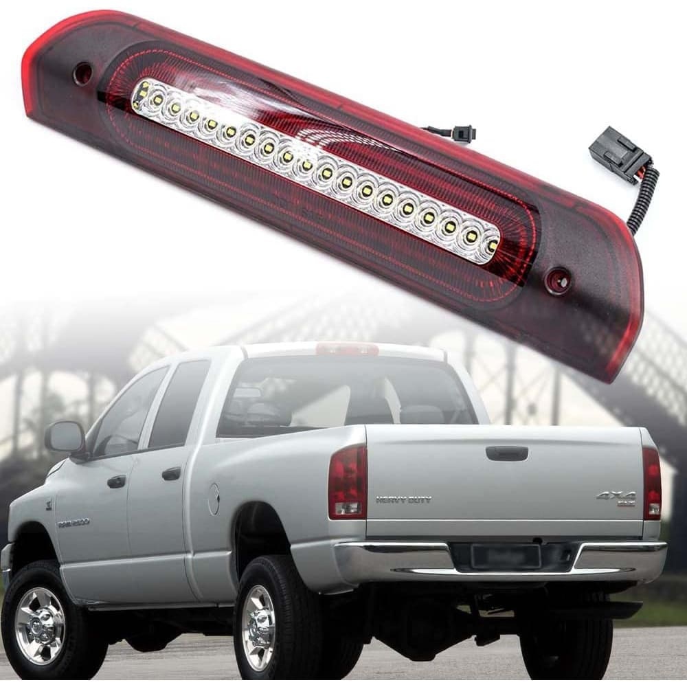 Led Third Brake Lights Replacement for 2002-2009 Dodge RAM 1500 2500 3500 Red LED Strobe 3rd Brake Light White Reverse Cargo Lights Kit Smoke/Clear Lens